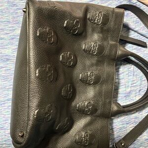 Black Embossed Skull Leather Hobo Bag